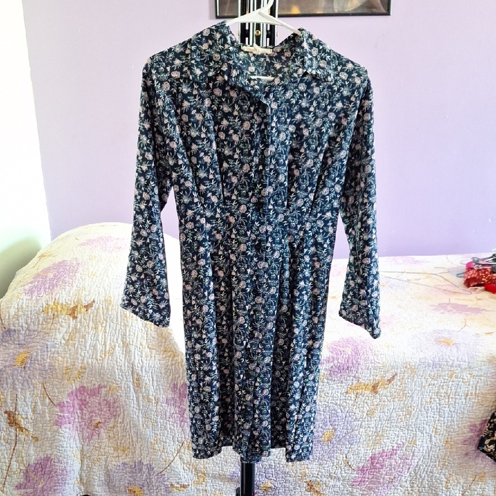 Navy Floral Button-Up Dress